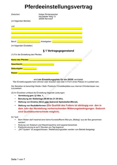 Mustervertrag Seite 1